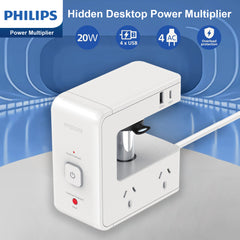 Philips Desk Clamp Mount Power Strip AC Adaptor USB C Charger 20W Surge AU Plug