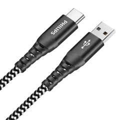 PHILIPS USB Type C Cable, USB-A to USB-C Black Braided Fast Charging Cable, Compatible with iPad Pro, iPhone 15, MacBook, Samsung Galaxy, Google Pixel (200cm USB-A to Type-C Cable) DLC4573A