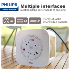 Philips 10m Cube Power Board Socket Strip Adapter 18W Wall Charger Surge White