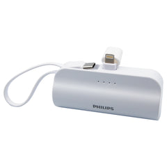 Philips Mobile battery 4800 mAh high Capacity Lightweight and Compact with Built-in Lightning Connector USB-C cable Simultaneous Charging of Two Devices Mobile Charger with Pass-through Function Concealed Stand PSE Certified DLP2550VW