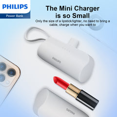 Philips Mobile battery 4800 mAh high Capacity Lightweight and Compact with Built-in Lightning Connector USB-C cable Simultaneous Charging of Two Devices Mobile Charger with Pass-through Function Concealed Stand PSE Certified DLP2550VW