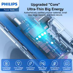 Philips Mobile battery 4800 mAh high Capacity Lightweight and Compact with Built-in Lightning Connector USB-C cable Simultaneous Charging of Two Devices Mobile Charger with Pass-through Function Concealed Stand PSE Certified DLP2550VW