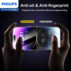 Philips HD Clear Glass Screen Protector Film for iPhone 15, Tempered Glass Explosion-proof Nano Coated Filter【Anti-Oil】【Anti-Shatter】【Anti-Fingerprint】【Full Coverage】【Hardness 9H】DLK1207