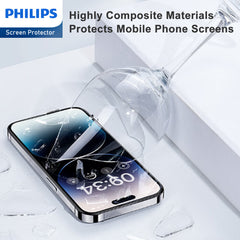 Philips HD Clear Glass Screen Protector Film for iPhone 15 Pro, Tempered Glass Explosion-proof Nano Coated Filter【Anti-Oil】【Anti-Shatter】【Anti-Fingerprint】【Full Coverage】【Hardness 9H】DLK1209