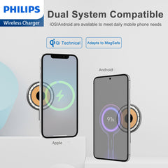 Philips Magnetic Wireless Charger Magsafe, 1.25m Type C Qi 15W Fast Charging wireless Charging Station Mag Wall Charger Pad for iPhone 15/14/13/12/AirPods Pro 2 Phone Black DLK3537Q