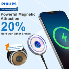 Philips Magnetic Wireless Charger Magsafe, 2m Type C Qi 15W Fast Charging wireless Charging Station Mag Wall Charger Pad for iPhone 15/14/13/12/AirPods Pro 2 Phone Black DLK3538Q
