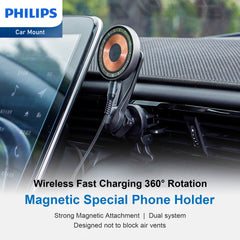Philips Magnetic Wireless Charger Magsafe, 2m Type C Qi 15W Fast Charging wireless Charging Station Mag Wall Charger Pad for iPhone 15/14/13/12/AirPods Pro 2 Phone Black DLK3539Q