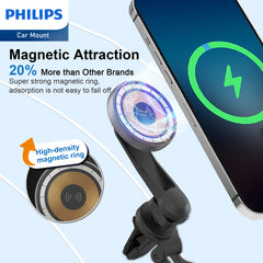 Philips Magnetic Wireless Charger Magsafe, 2m Type C Qi 15W Fast Charging wireless Charging Station Mag Wall Charger Pad for iPhone 15/14/13/12/AirPods Pro 2 Phone Black DLK3539Q