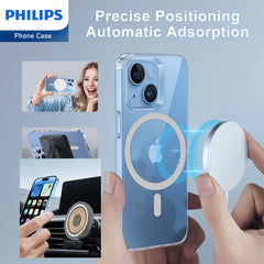 Philips Magnetic Case for iPhone 15, Anti-Scratch Ultra Crystal Clear Back Case with MagSafe, Shockproof Hard PC Back & Soft TPU, Non-Yellowing Full Bumper Protective Protection Phone Cover Case DLK6116TS