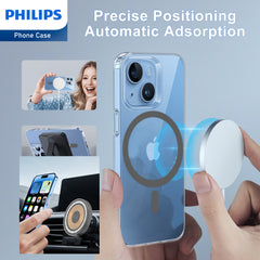 Philips Magnetic Case for iPhone 15 Plus, Anti-Scratch Ultra Crystal Clear Back Case with MagSafe, Shockproof Hard PC Back & Soft TPU, Non-Yellowing Full Bumper Protective Protection Phone Cover Case DLK6117TG