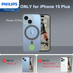 Philips Magnetic Case for iPhone 15 Plus, Anti-Scratch Ultra Crystal Clear Back Case with MagSafe, Shockproof Hard PC Back & Soft TPU, Non-Yellowing Full Bumper Protective Protection Phone Cover Case DLK6117TG
