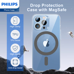 Philips Magnetic Case for iPhone 15 Pro, Anti-Scratch Ultra Crystal Clear Back Case with MagSafe, Shockproof Hard PC Back & Soft TPU, Non-Yellowing Full Bumper Protective Protection Phone Cover Case DLK6118TG