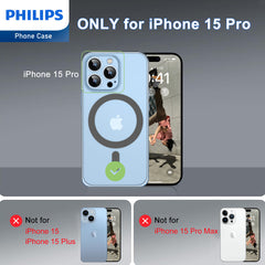 Philips Magnetic Case for iPhone 15 Pro, Anti-Scratch Ultra Crystal Clear Back Case with MagSafe, Shockproof Hard PC Back & Soft TPU, Non-Yellowing Full Bumper Protective Protection Phone Cover Case DLK6118TG
