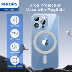 Philips Magnetic Case for iPhone 15 Pro, Anti-Scratch Ultra Crystal Clear Back Case with MagSafe, Shockproof Hard PC Back & Soft TPU, Non-Yellowing Full Bumper Protective Protection Phone Cover Case DLK6118TS