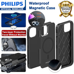 Philips iPhone 15 Armor Magnetic Case with MagSafe, Bumper Shell with Lanyards, Heavy Duty Dual-Layer Shockproof Drop Protection Phone Case for Men Women【Anti-Slip】【Dustproof】【Shockproof】- Black DLK6120B