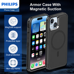 Philips iPhone 15 Armor Magnetic Case with MagSafe, Bumper Shell with Lanyards, Heavy Duty Dual-Layer Shockproof Drop Protection Phone Case for Men Women【Anti-Slip】【Dustproof】【Shockproof】- Black DLK6120B