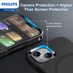Philips iPhone 15 Plus Armor Magnetic Case with MagSafe, Bumper Shell with Lanyards, Heavy Duty Dual-Layer Shockproof Drop Protection Phone Case for Men Women【Anti-Slip】【Dustproof】【Shockproof】- Black DLK6121B