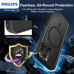 Philips iPhone 15 Pro Armor Magnetic Case with MagSafe, Bumper Shell with Lanyards, Heavy Duty Dual-Layer Shockproof Drop Protection Phone Case for Men Women【Anti-Slip】【Dustproof】【Shockproof】- Black DLK6122B