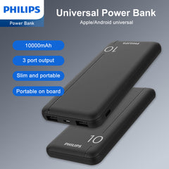 Philips 10000mAh PD Power Bank 5V/3A with Dual USB A and USB-C Input Ports, Portable Charger Battery Pack Fast Charging Universal Power Bank Black DLP1810CB/00