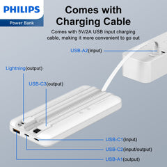 Philips 10000mAh PowerBank With Three Charging Cables DLP1912CW