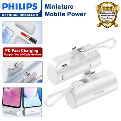 Philips Mini Portable Charger for iPhone with Cable, 4800mAh Power Bank Small Battery Pack Charger Compatible with Samsung Galaxy, LG,White  DLP2550CW