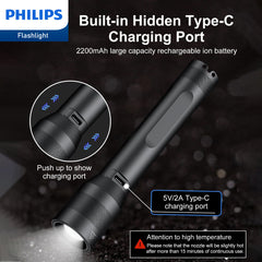 Philips Rechargeable LED Flashlights High Lumens, Adjustable Focus, 1000 Lumens Bright Powerful Handheld Flash Light, 5 Modes Flash Lights for Camping, Emergency, Hiking, Black SFL3601R