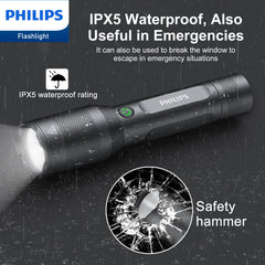 Philips Rechargeable LED Flashlights High Lumens, 1200 Lumens Bright Powerful Tactical Handheld Flash Light, 5 Modes IPX5 Waterproof Flash Lights for Camping, Emergency, Hiking, Black SFL5805R
