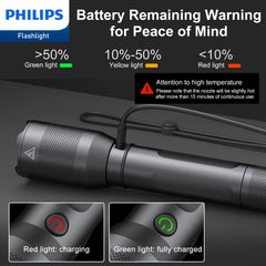 Philips Rechargeable LED Flashlights High Lumens, 1200 Lumens Bright Powerful Tactical Handheld Flash Light, 5 Modes IPX5 Waterproof Flash Lights for Camping, Emergency, Hiking, Black SFL5805R