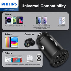 Philips Dual USB-A Port Car Charger with USB-C Cable (DLP2510T)