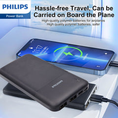 Philips Mobile Battery Power Bank 10,000mAh High capacity Lightweight 2 USB ports for simultaneous charging of 2 devices Phone charger iPhone iPad Android Various compatible DLP1811