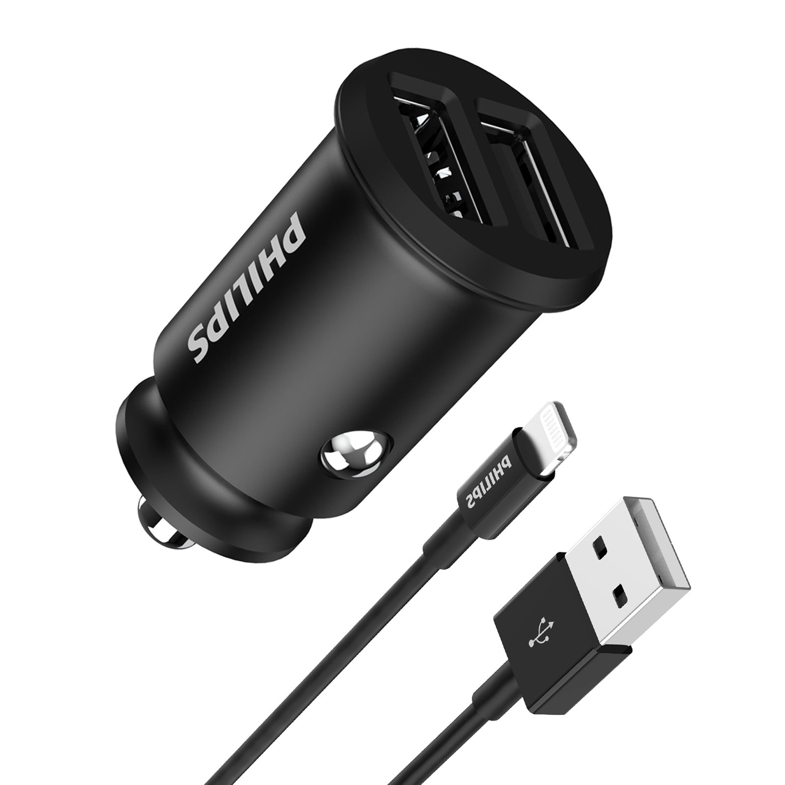 Philips Dual USB-A Port Car Charger with Lightning Cable (DLP2510L ...