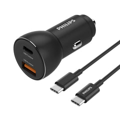 Philips QC+PD Car Charger with USB-C to USB-C Cable (DLP2521C)